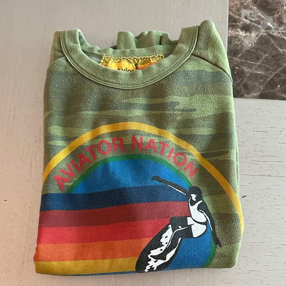 Aviator Nation Camo Sweatshirt with Rainbow Graphic